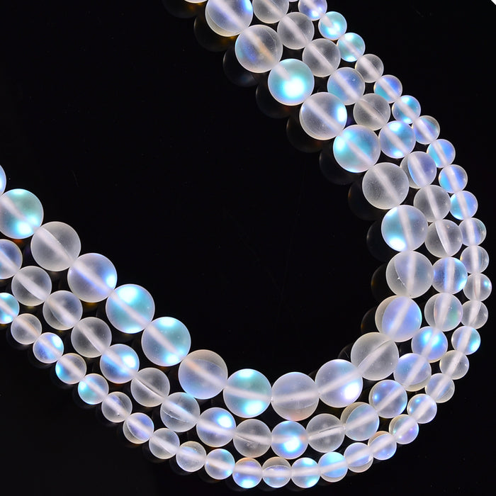 Clear Mystic Aura Mermaid Glass Matte Round Loose Beads 6mm-10mm - 15.5" Strand