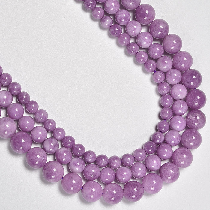 Purple Cloudy Jade Smooth Round Loose Beads 6mm-12mm - 15.5" Strand
