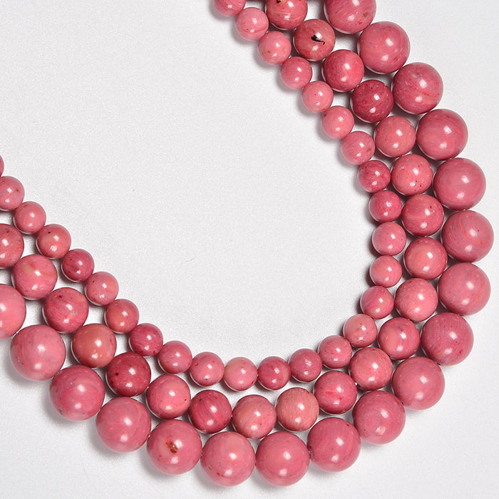 Pink Rhodonite Smooth Round Loose Beads 4mm-10mm - 15.5" Strand
