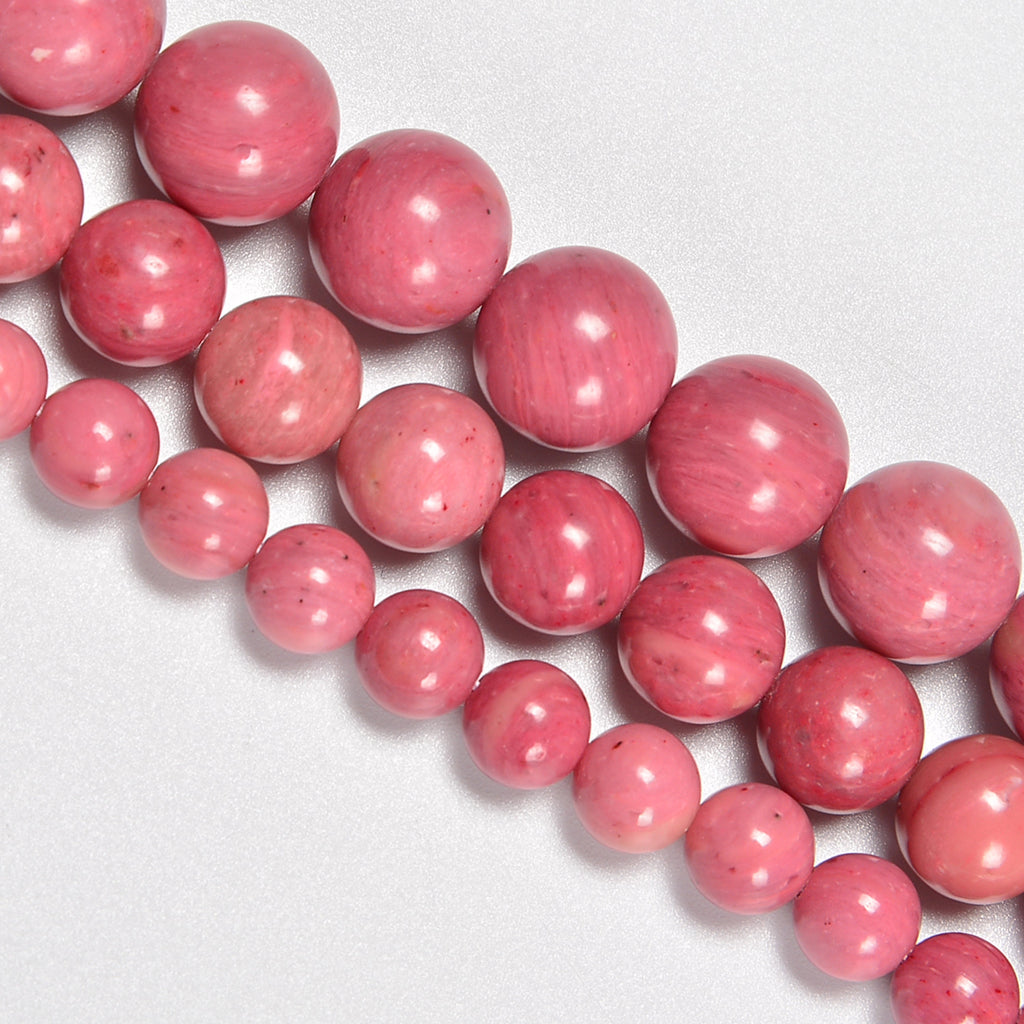 Pink Rhodonite Smooth Round Loose Beads 4mm-10mm - 15.5" Strand