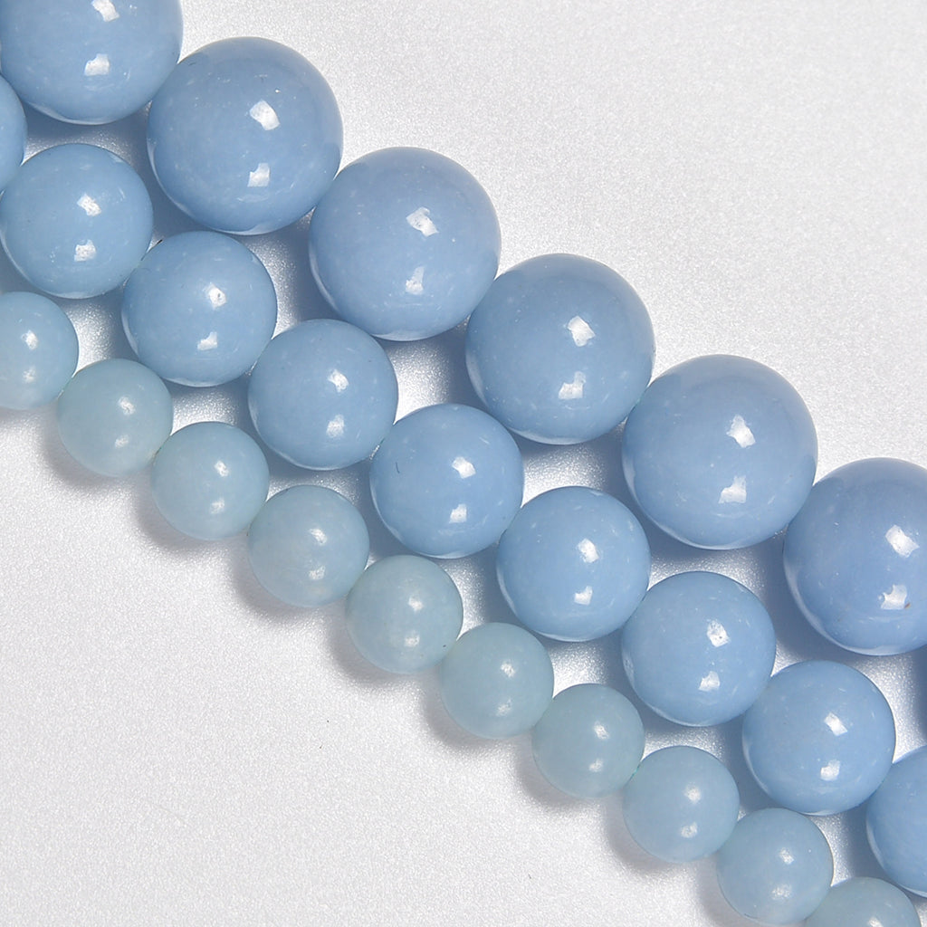 Blue Angelite / Blue Anhydrite Smooth Round Loose Beads 4mm-12mm - 15.5" Strand