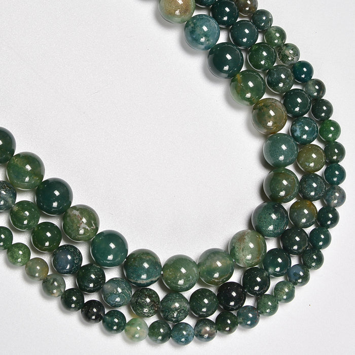 Moss Agate Smooth Round Loose Beads 4mm-12mm - 15.5" Strand