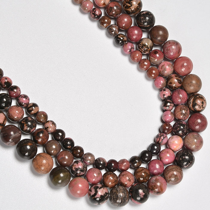 Multi Rhodonite Smooth Round Loose Beads 4mm-12mm - 15.5" Strand