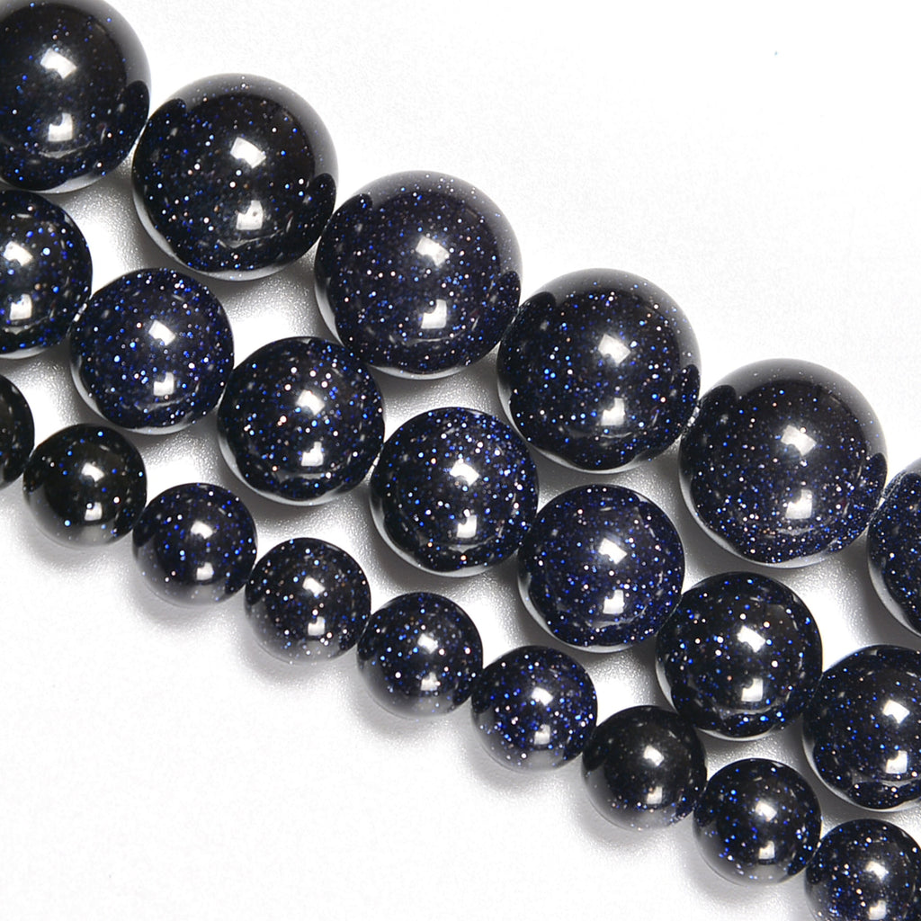 Blue Sandstone / Blue Goldstone Smooth Round Loose Beads 4mm-12mm - 15.5" Strand