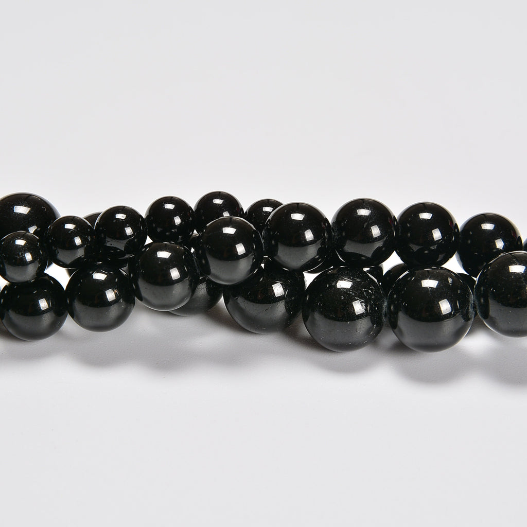 Black Tourmaline Smooth Round Loose Beads 4mm-12mm - 15.5" Strand