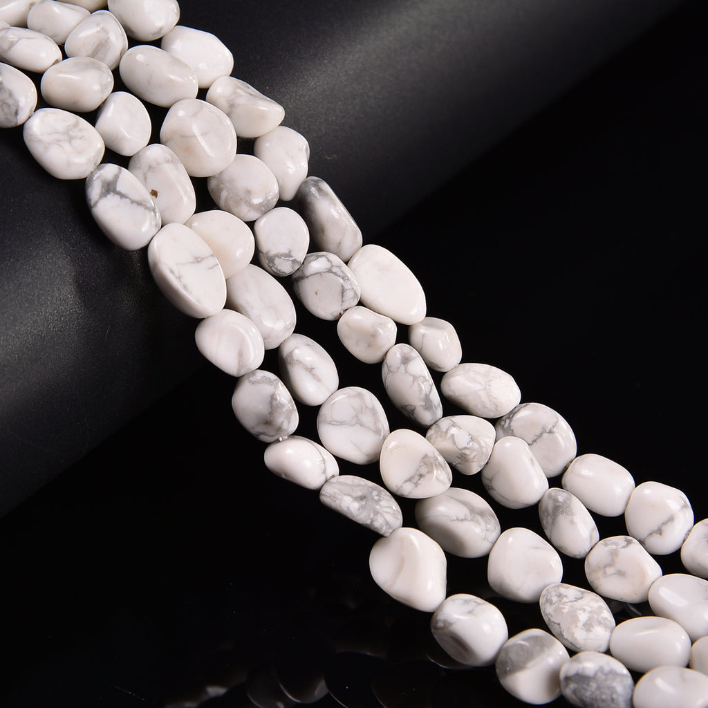 Howlite Smooth Pebble Nugget Loose Beads 6-8mm, 8-12mm - 15" Strand