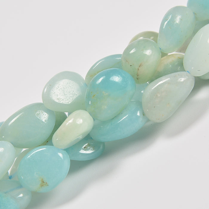 Chinese Green Amazonite Smooth Pebble Nugget Loose Beads 6-8mm, 8-12mm - 15" Strand