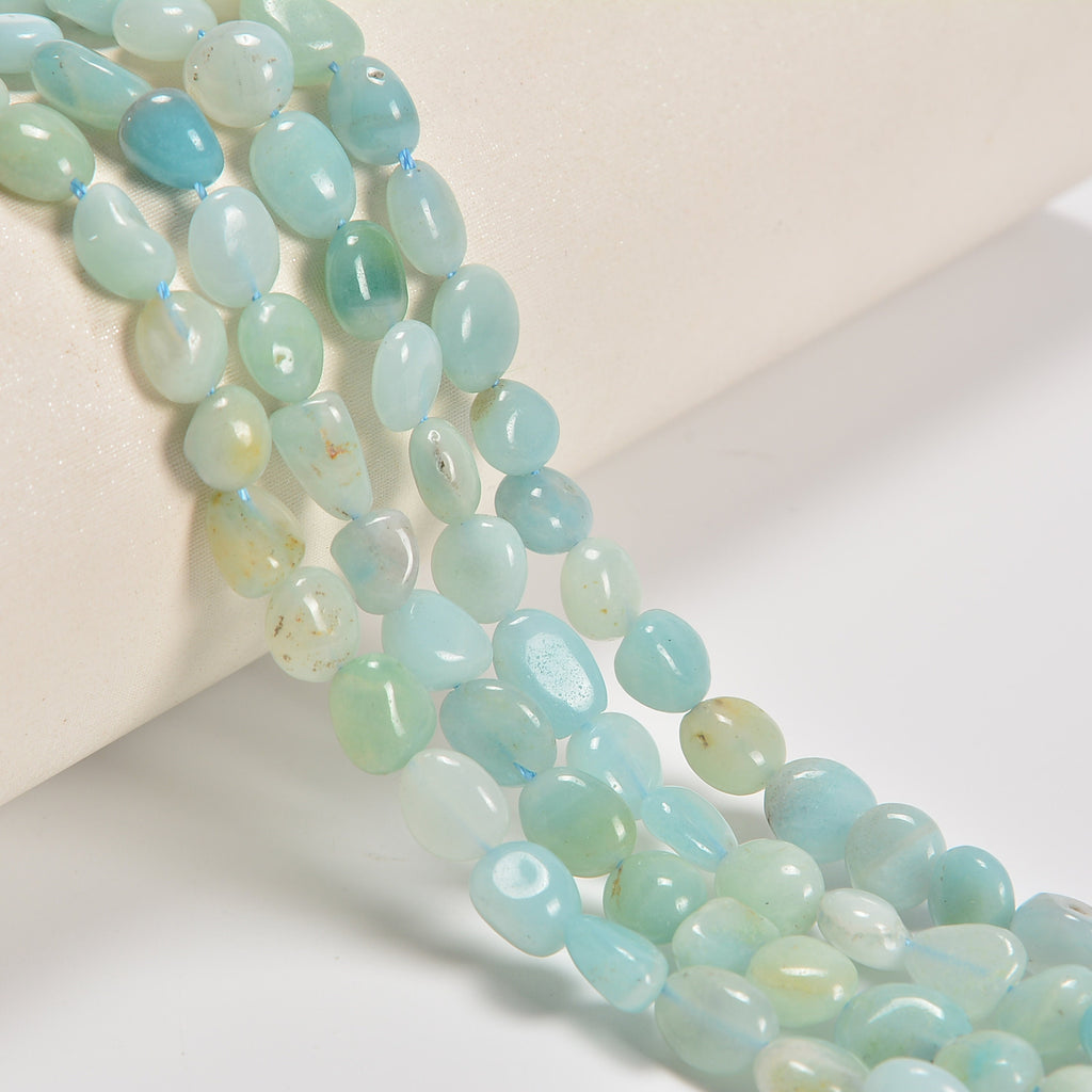 Chinese Green Amazonite Smooth Pebble Nugget Loose Beads 6-8mm, 8-12mm - 15" Strand