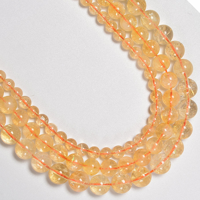Natural Citrine Smooth Round Loose Beads 6mm-10mm - 15.5" Strand