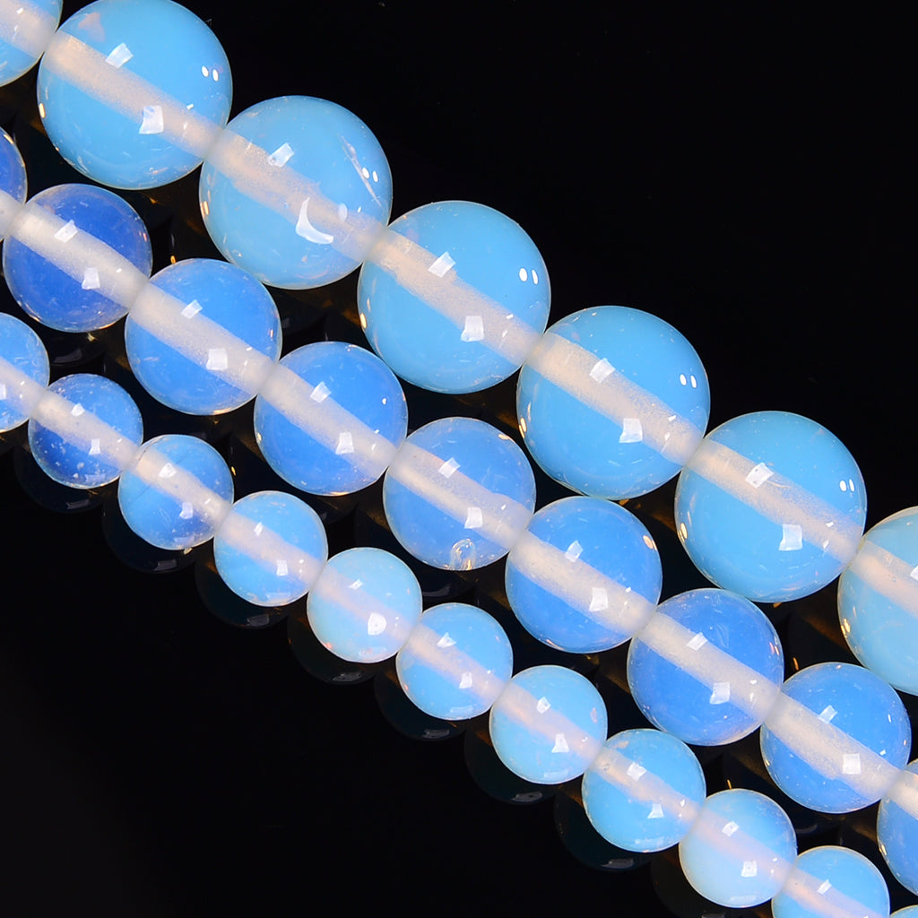 White Opalite Smooth Round Loose Beads 4mm-12mm - 15.5" Strand