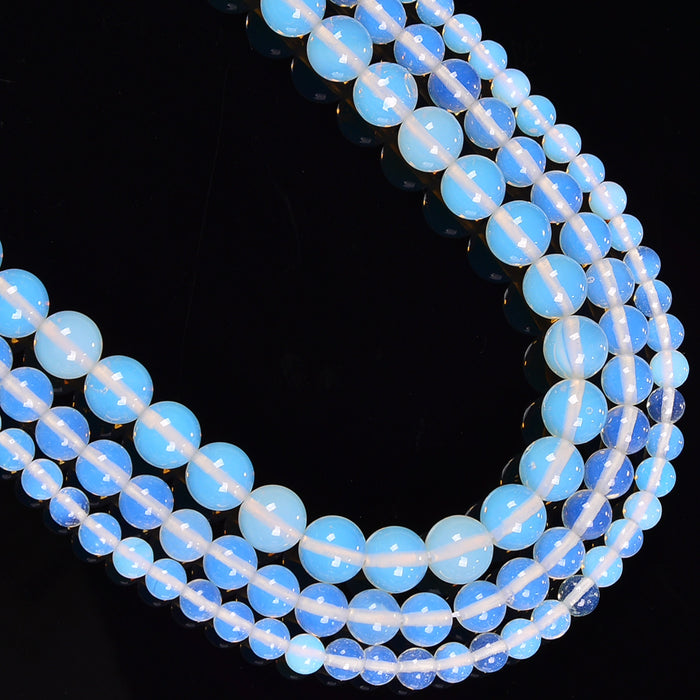 White Opalite Smooth Round Loose Beads 4mm-12mm - 15.5" Strand