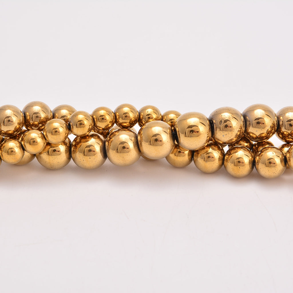 Gold Hematite Smooth Round Loose Beads 4mm-10mm - 15.5" Strand