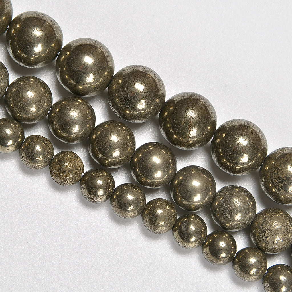 Pyrite Smooth Round Loose Beads 4mm-10mm - 15.5" Strand