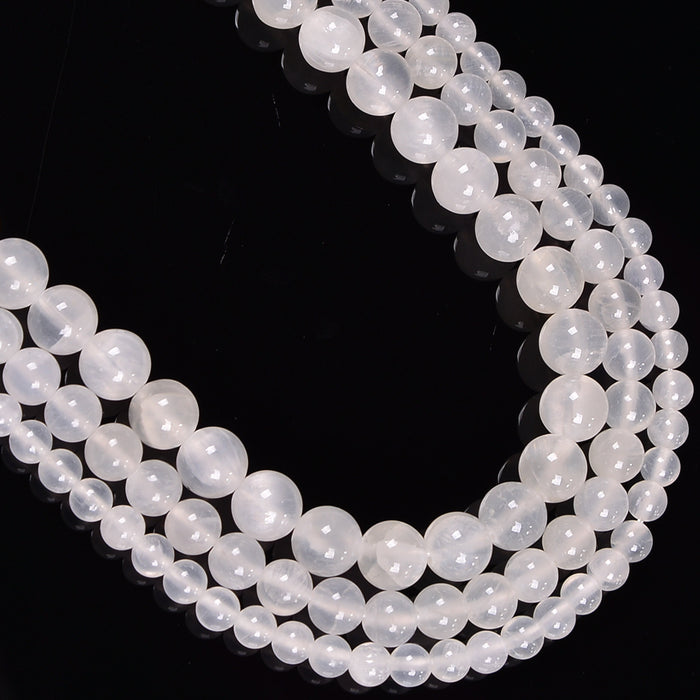 White Calcite Smooth Round Loose Beads 4mm-12mm - 15.5" Strand