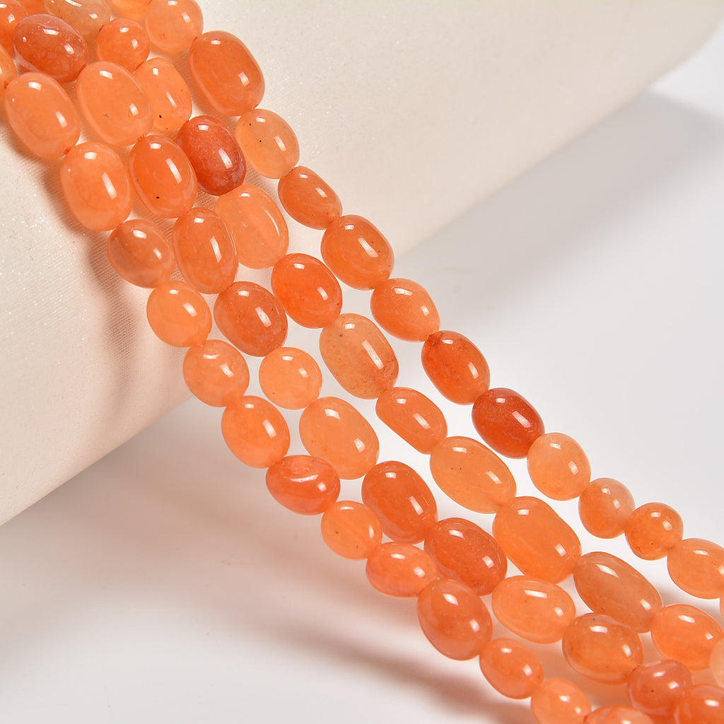 Red Aventurine Smooth Pebble Nugget Loose Beads 6-8mm, 8-12mm - 15" Strand