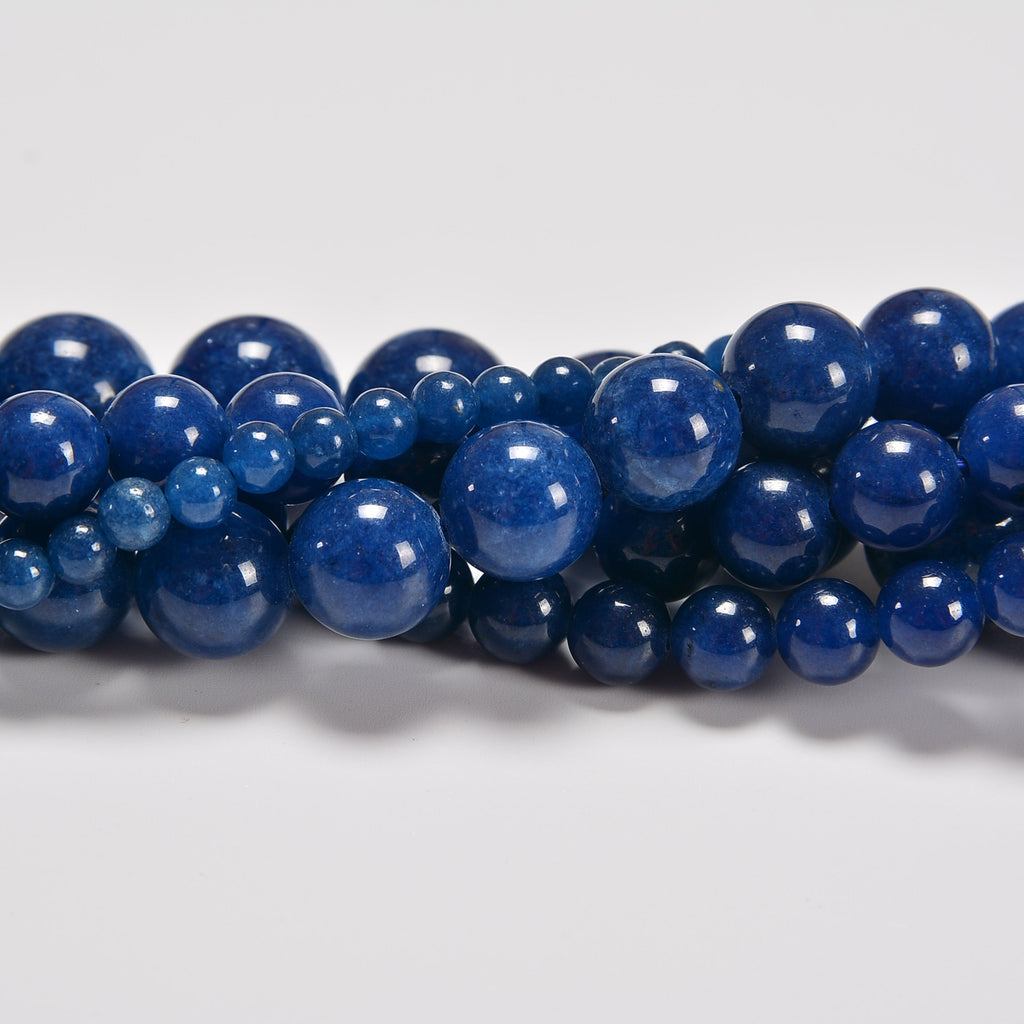 Sapphire Blue Dyed Quartz Smooth Round Loose Beads 6mm-12mm - 15.5" Strand