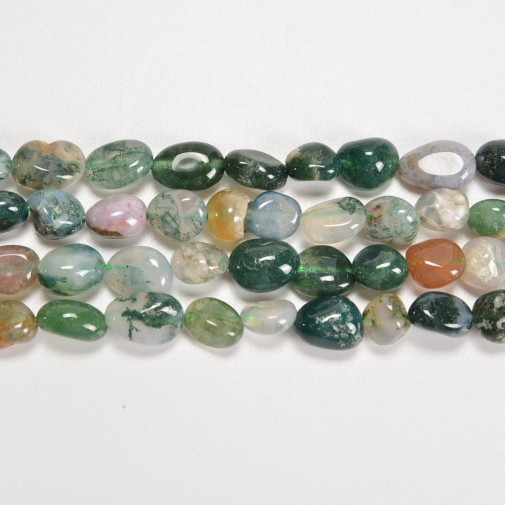 Moss Agate Smooth Pebble Nugget Loose Beads 6-8mm, 8-12mm - 15" Strand