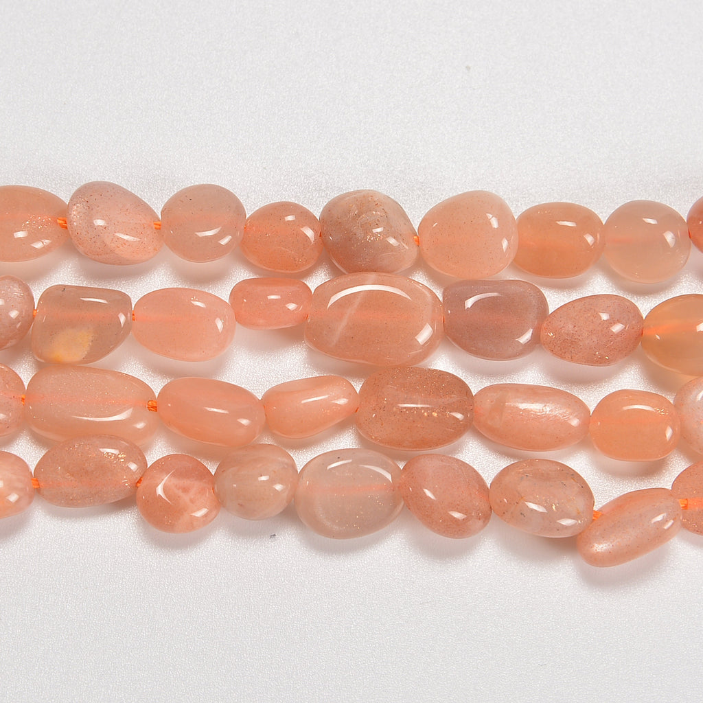 Peach Moonstone Smooth Pebble Nugget Loose Beads 6-8mm, 8-12mm - 15" Strand