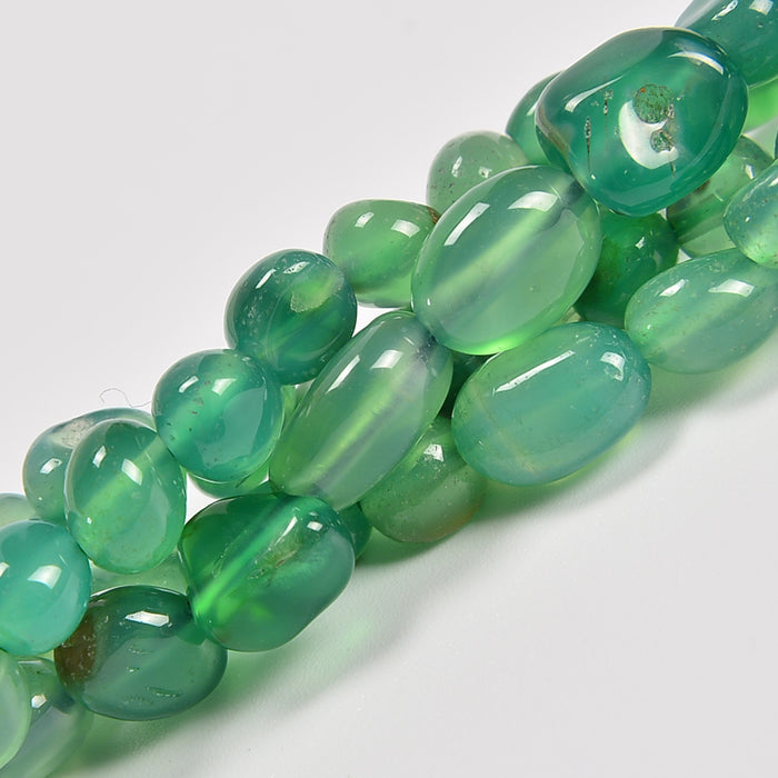 Green Agate Smooth Pebble Nugget Loose Beads 6-8mm - 15" Strand