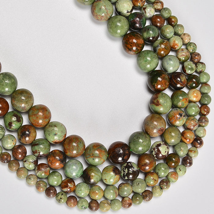 Natural Green Opal Smooth Round Loose Beads 6mm-12mm - 15.5" Strand