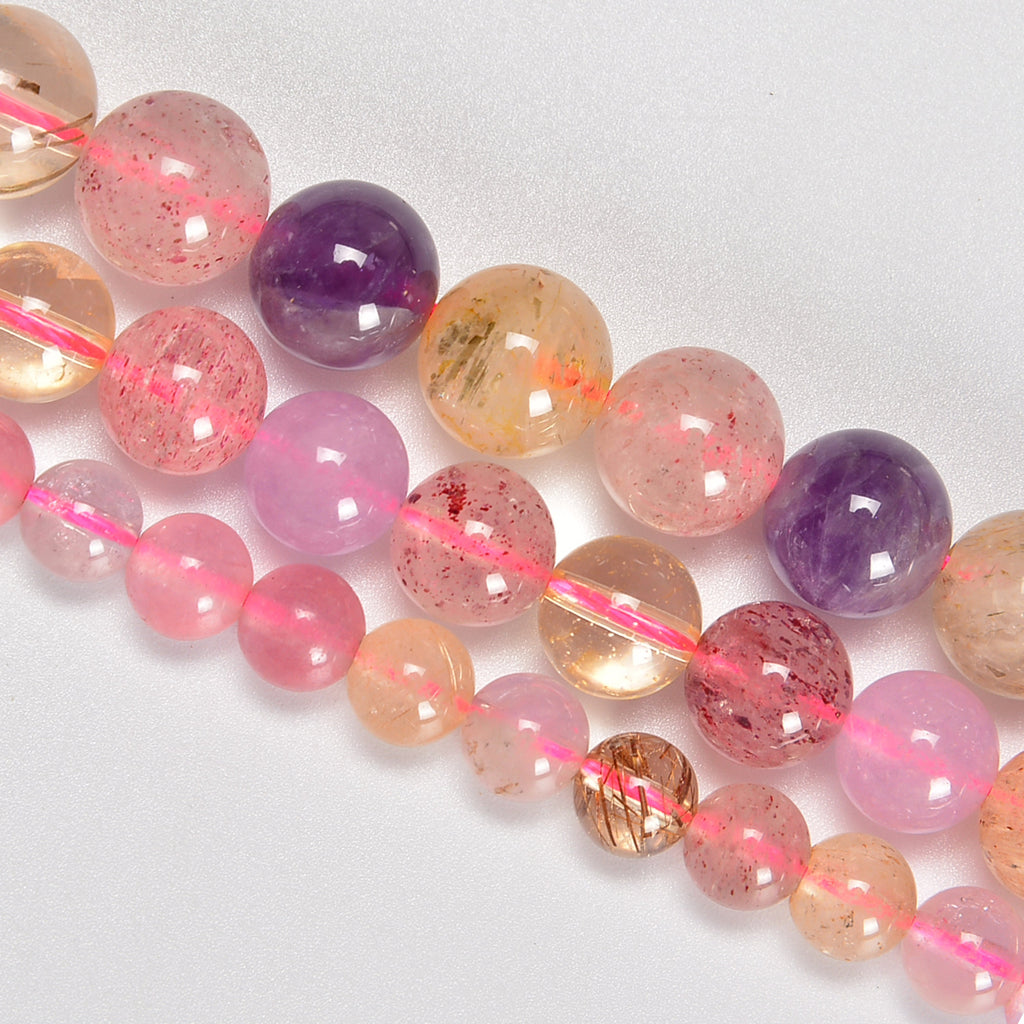 Super Seven Smooth Round Loose Beads 6mm-10mm - 15.5" Strand