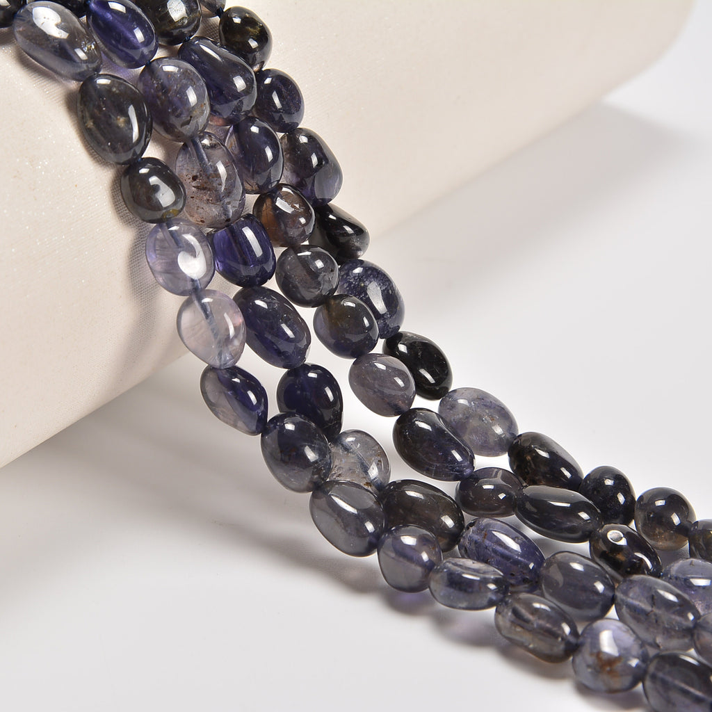 Iolite Smooth Pebble Nugget Loose Beads 6-8mm, 8-12mm - 15" Strand