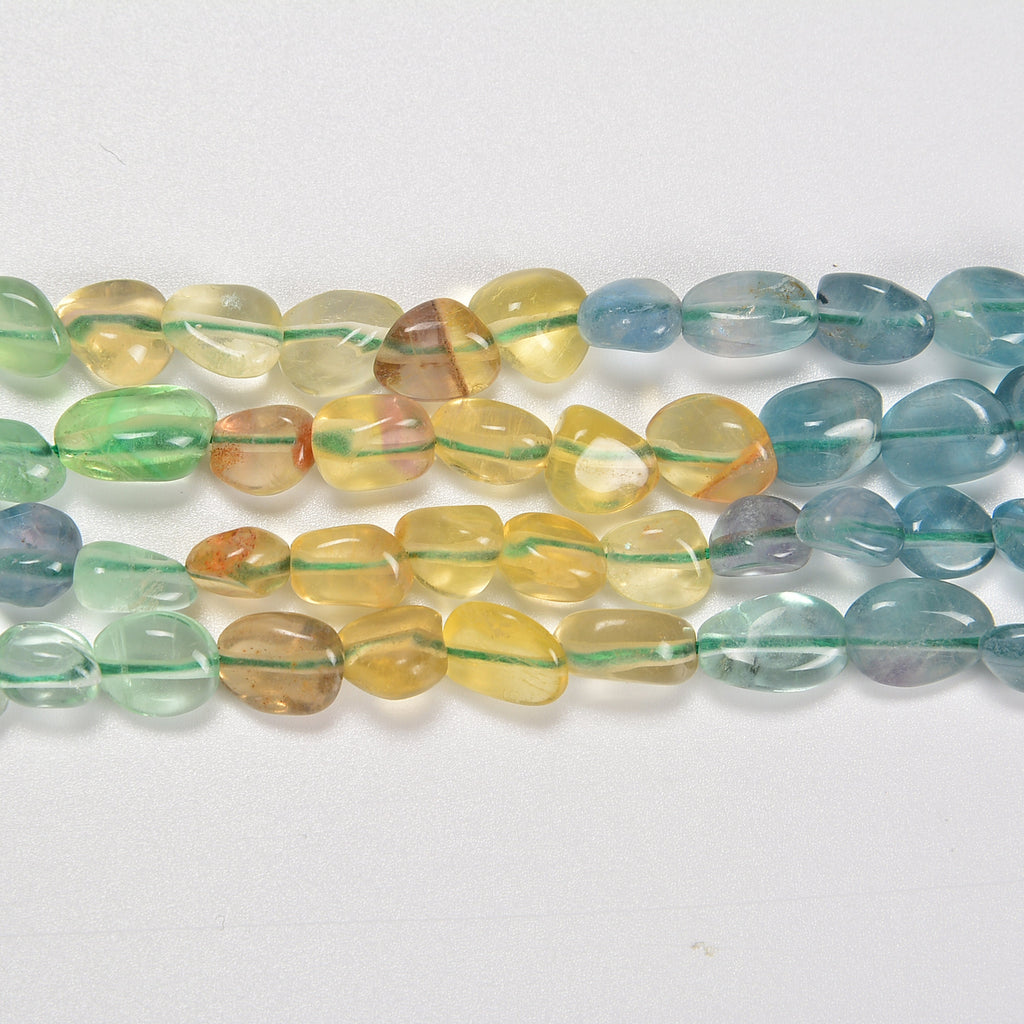 Gradient Fluorite Smooth Pebble Nugget Loose Beads 6-8mm, 8-12mm - 15" Strand