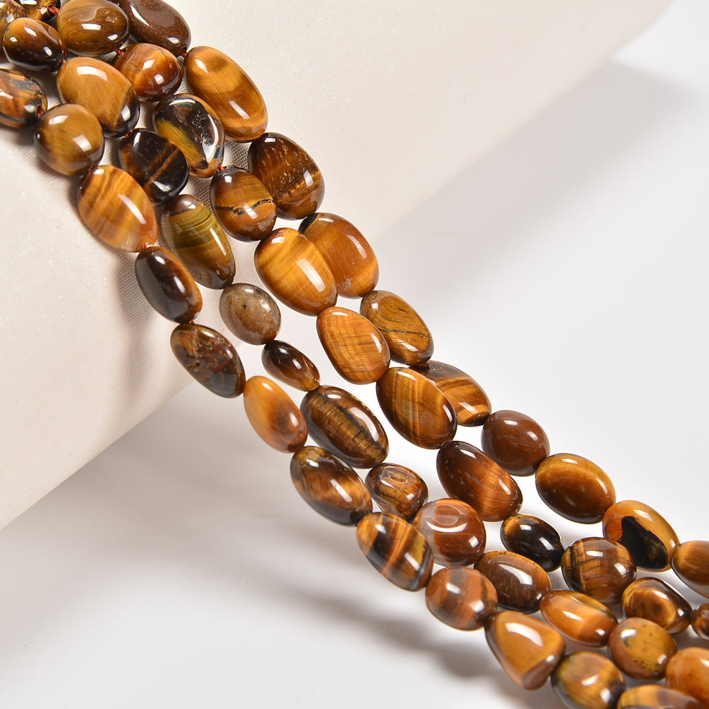 Yellow Tiger's Eye Smooth Pebble Nugget Loose Beads 6-8mm, 8-12mm - 15" Strand