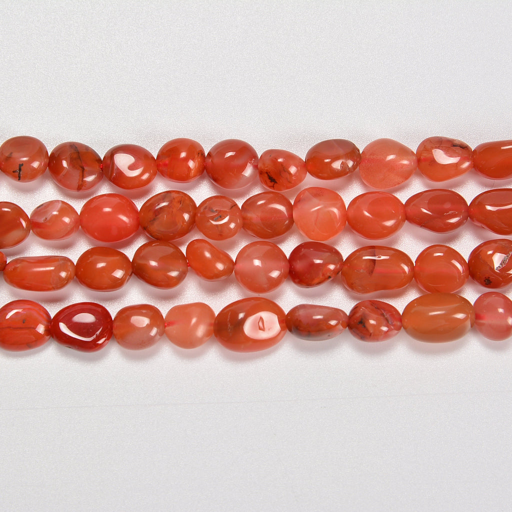 South Red Agate Smooth Pebble Nugget Loose Beads 6-8mm, 8-12mm - 15" Strand