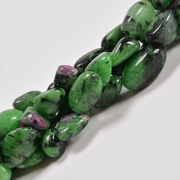 Ruby Zoisite / Anyolite Smooth Pebble Nugget Loose Beads 6-8mm, 8-12mm - 15" Strand