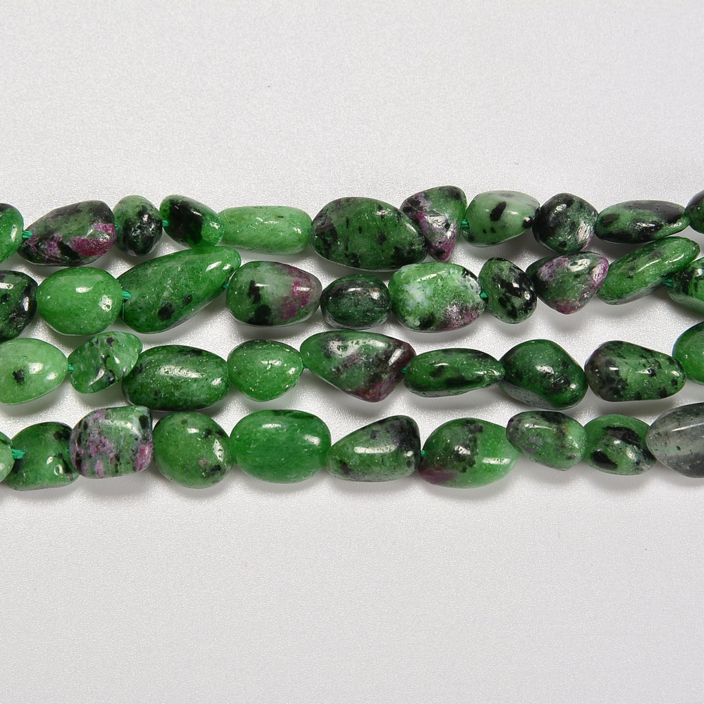 Ruby Zoisite / Anyolite Smooth Pebble Nugget Loose Beads 6-8mm, 8-12mm - 15" Strand