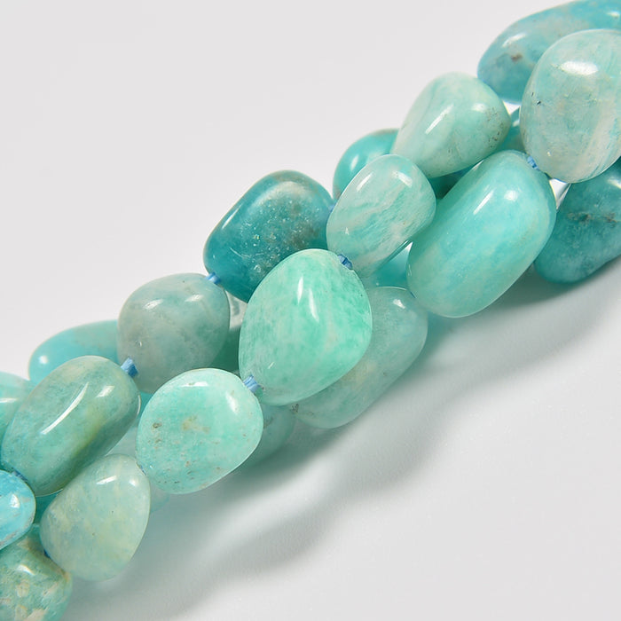 Russian Green Amazonite Smooth Pebble Nugget Loose Beads 6-8mm - 15" Strand