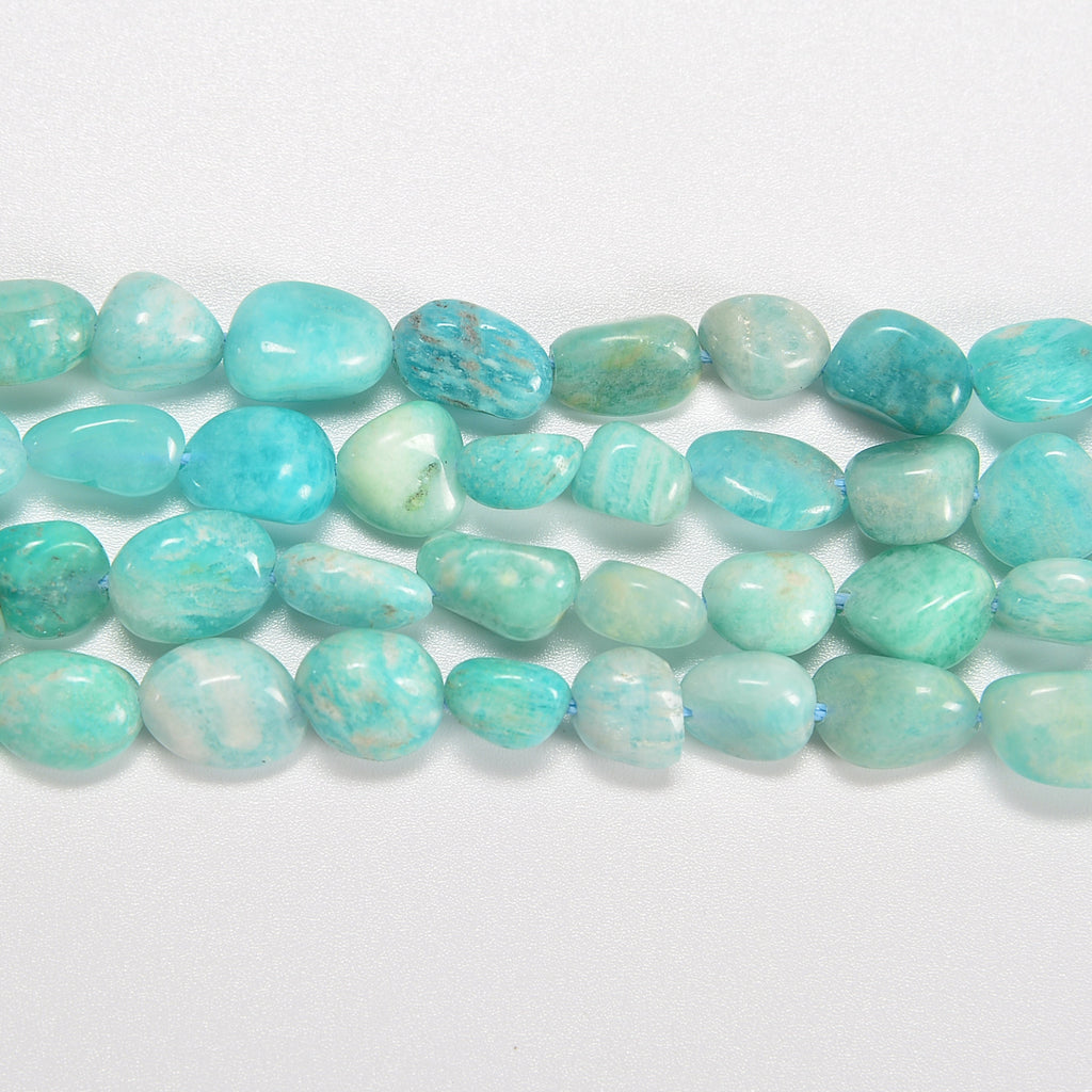 Russian Green Amazonite Smooth Pebble Nugget Loose Beads 6-8mm - 15" Strand