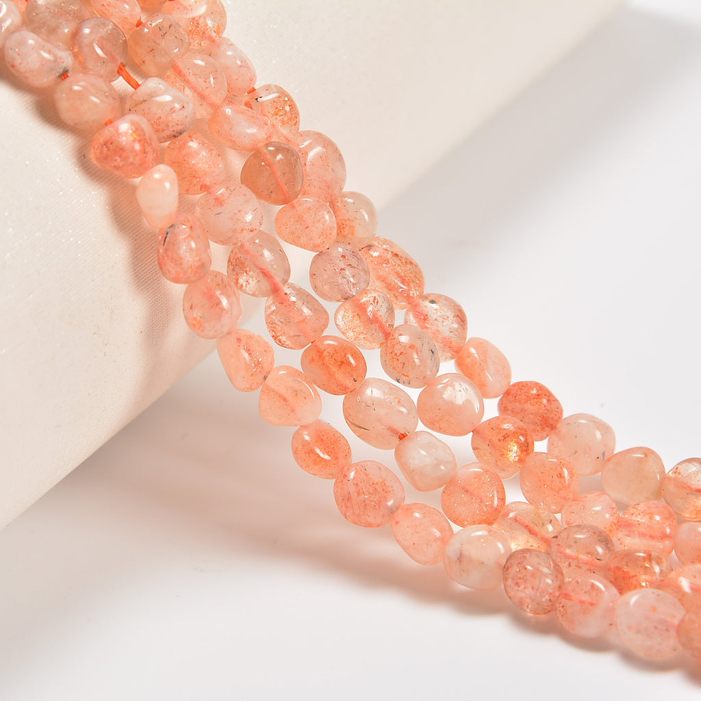 Sunstone Smooth Pebble Nugget Loose Beads 6-8mm, 8-12mm - 15" Strand