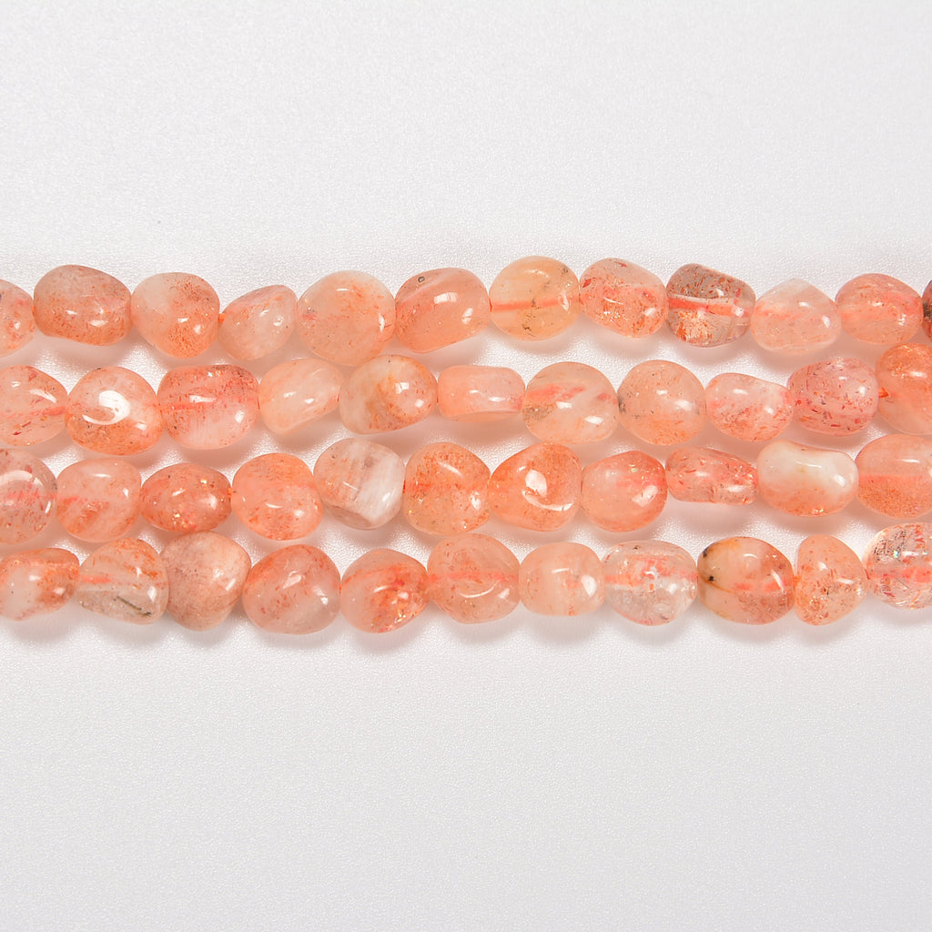 Sunstone Smooth Pebble Nugget Loose Beads 6-8mm, 8-12mm - 15" Strand
