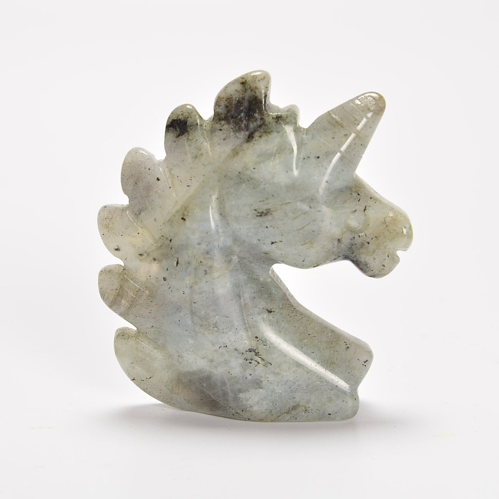 White Labradorite Unicorn Gemstone Crystal Carving Figurine 2 inches, Healing Crystal