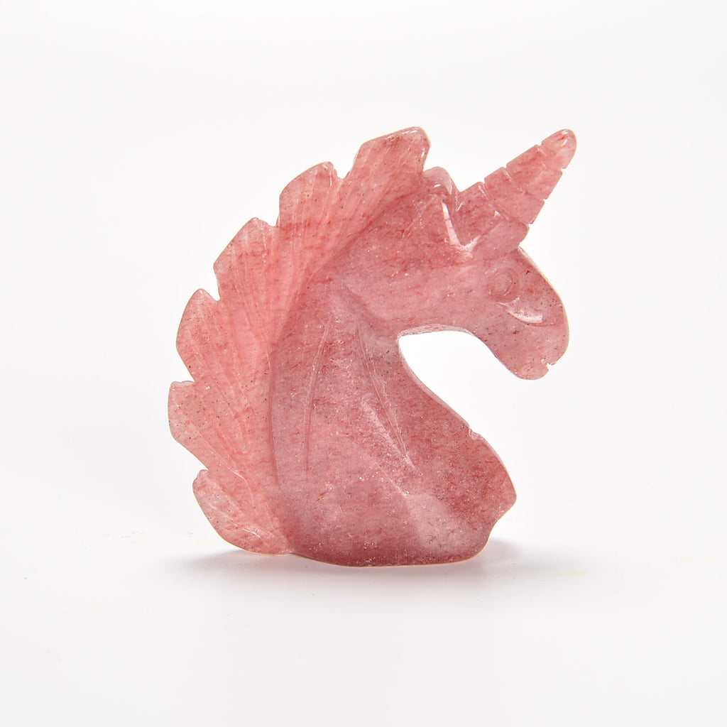 Strawberry Quartz Unicorn Gemstone Crystal Carving Figurine 2 inches, Healing Crystal