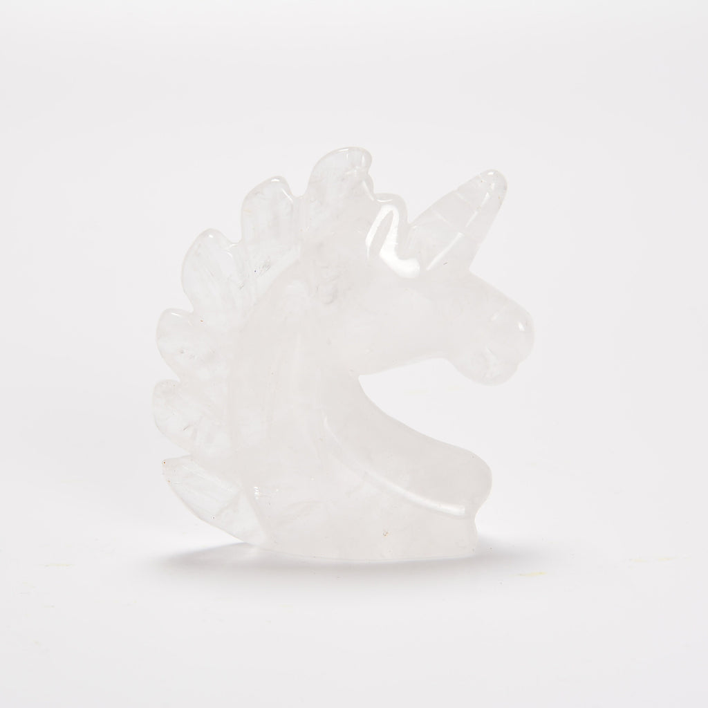 Clear Quartz Unicorn Gemstone Crystal Carving Figurine 2 inches, Healing Crystal