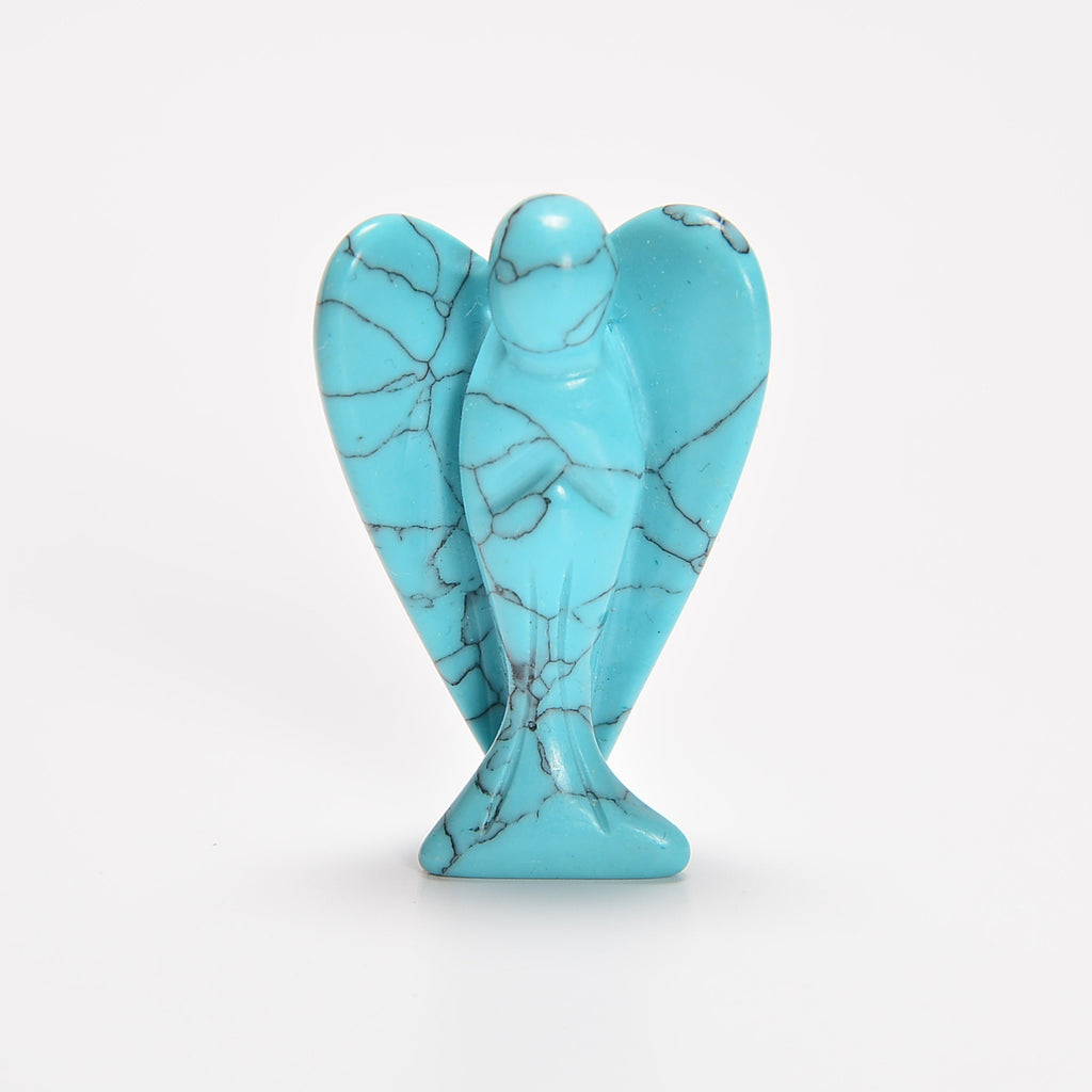 Green Howlite Turquoise Angel Gemstone Crystal Carving Figurine 1.5 inches, Healing Crystal