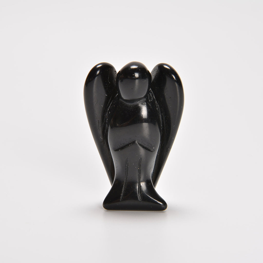 Black Obsidian Angel Gemstone Crystal Carving Figurine 1.5 inches, Healing Crystal