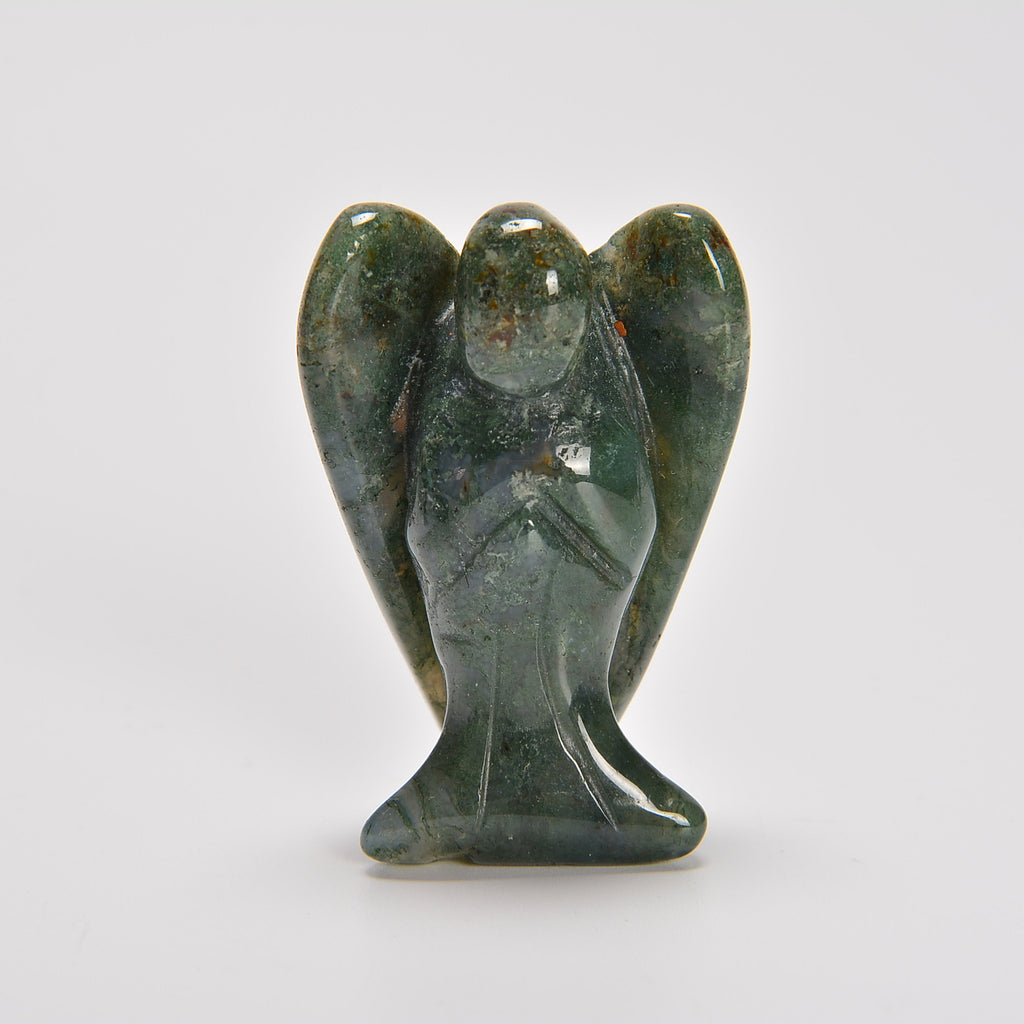 Moss Agate Angel Gemstone Crystal Carving Figurine 1.5 inches, Healing Crystal
