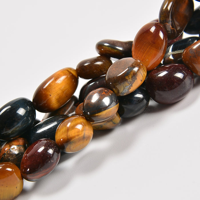 Colorful Tiger's Eye Smooth Pebble Nugget Loose Beads 6-8mm, 8-12mm - 15" Strand
