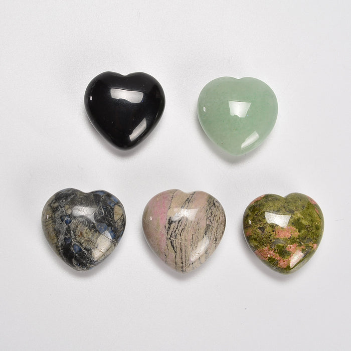 Random Mix of 3 Stone Heart Gemstones Crystal Carving Figurines 30mm, Healing Crystals