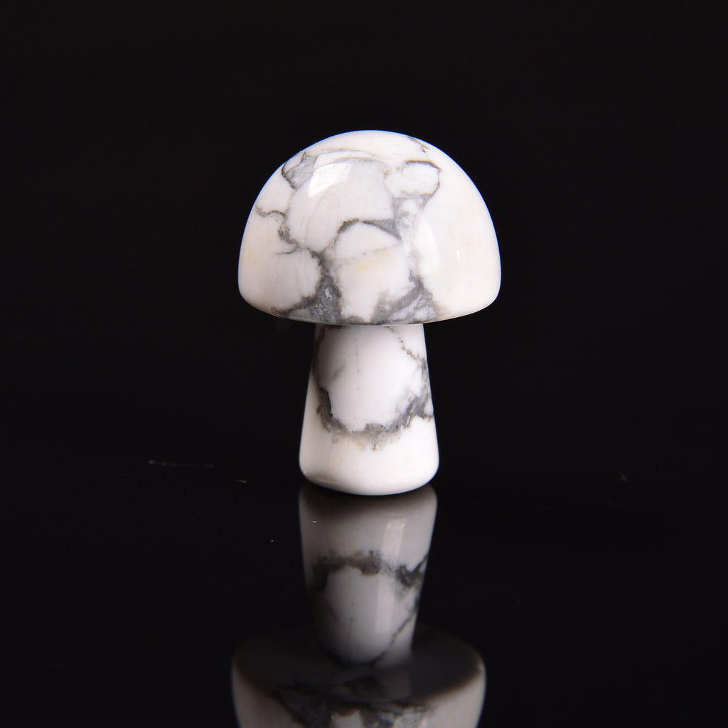 Howlite Tiny Mushroom Gemstone Crystal Carving Figurine 20mm, Healing Crystal