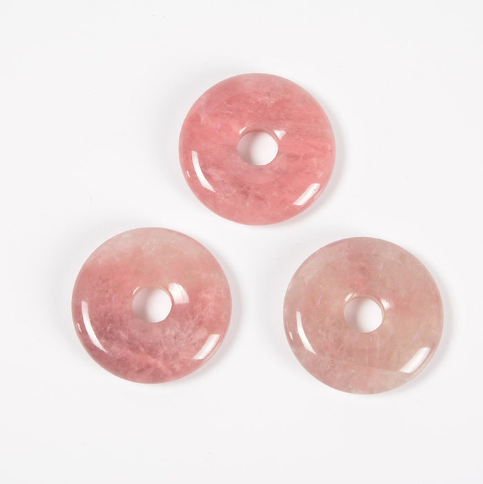 Strawberry Quartz Donut Pendant Gemstone Crystal Carving Figurine 30mm, Healing Crystal