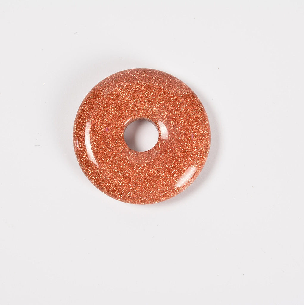 Gold Sandstone / Goldstone Donut Pendant Gemstone Crystal Carving Figurine 30mm, Healing Crystal