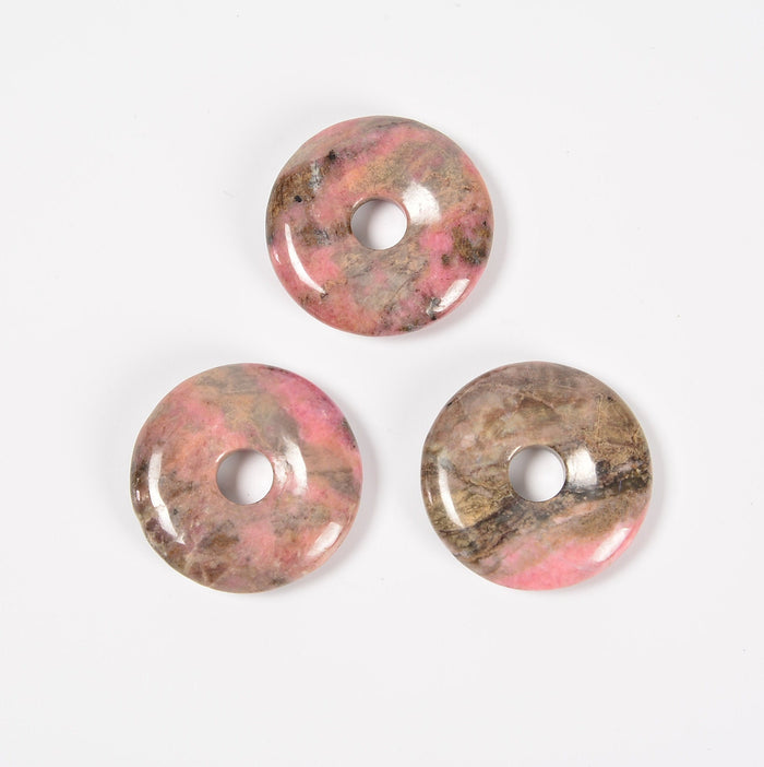 Rhodonite Donut Pendant Gemstone Crystal Carving Figurine 30mm, Healing Crystal