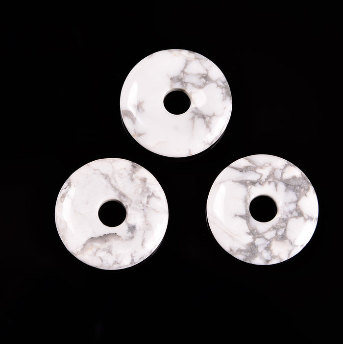Howlite Donut Pendant Gemstone Crystal Carving Figurine 30mm, Healing Crystal