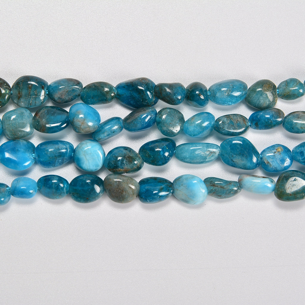 Dark Blue Apatite Smooth Pebble Nugget Loose Beads 6-8mm, 8-12mm - 15" Strand