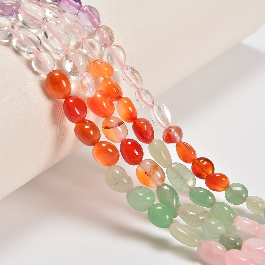 Gradient Chakra Smooth Pebble Nugget Loose Beads 6-8mm - 15" Strand